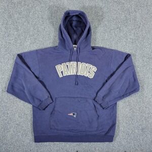 Y2K Reebok x New England Patriots Hooded Sweatshirt Blue Men's‎ Size Large Flaw
